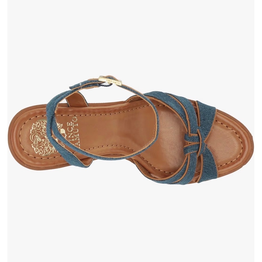 Vince Camuto Poula Denim Espadrille Wedge Sandals Indigo Gold Studded 9M NEW - Picture 9 of 12